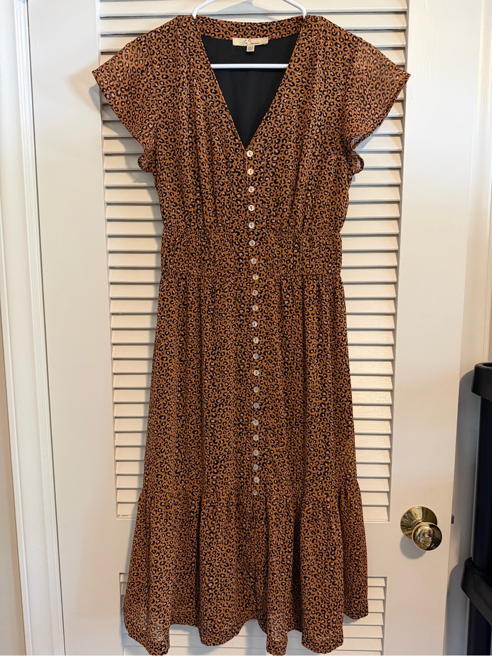 Leopard Print Button-Front Midi Dress in Brown